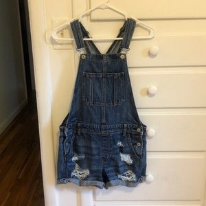 Distressed Denim Overalls